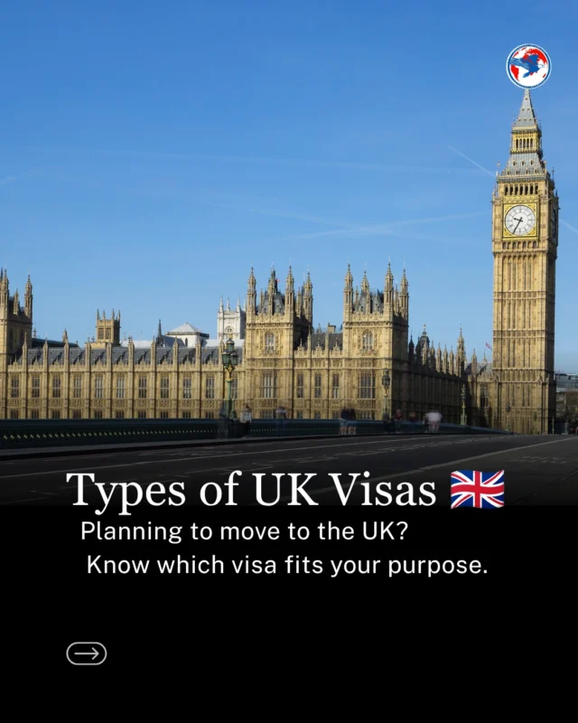 Types of UK Visas You Should Know

Student, Work, Visitor or Family Visa - each UK visa serves a different purpose. Know the options and choose according to your plans.

📩 Not sure which visa fits your journey? DM us for guidance.

#UKVisa #UKVisaTypes #StudyInUK #UKStudentVisa #UKWorkVisa #UKTravel #VisaGuidance #StudyAbroad
